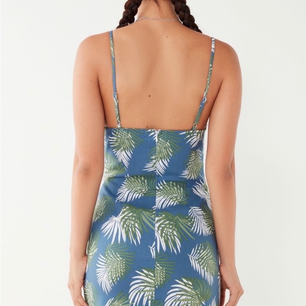 NWT Urban Outfitters Blue Tropical Palm Print Mini Slip Dress Size S - Picture 2 of 5